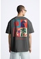 The Champ Clothing Bisiklet Yaka Afraid Of Real World Baskılı Füme Oversize Erkek T-shirt Füme