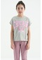 Tommy Life Gri Melanj O Yaka Düşük Omuzlu Rahat Form Kısa Kollu Kız Çocuk T-shirt - 75128 Gri Melanj