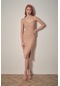 Fullamoda Fitilli Zincir Askılı Yırtmaçlı Elbise- Taba 24YGB7220202748-Bej