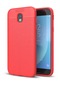 Tecno - Samsung Galaxy Uyumlu J5 Pro - Kılıf Deri Görünümlü Auto Focus Karbon Niss Silikon Kapak - Kırmızı