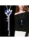 Mavi Çiçek Kristal Uzun Kolyeler Ve Kolye Vintage Zincir Yaprak Kolye Moda Takı Kadınlar Için 2019