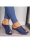 Mavi Wcc Kadın Ayakkabı Kot Moda Topuklu Kadın Sandalet Balık Ağzı Dolgu Topuk Sandalet