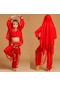 Gül Kırmızı Çocuk Performans Kostüm Kız Çocuklar Şifon Madeni Pul Üst + Pantolon + Bel Zinciri + Şapkalar 4 Adet Hint Oryantal Dans Elbise