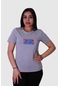 Trender Mavi-kırmızı Kova Baskı Gri Kadın T-shirt Model 4 Gri
