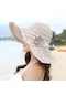 Bej Kadın Çiçek Geniş Kenarlı Ayarlanabilir Plaj Güneş Şapkası