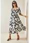 Xhan Siyah Desenli Gipe Detaylı Etek Ucu Fırfırlı Örme Elbise 5yxk6-48509-02