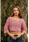 Verdeblanco Yırtık Detaylı Örme Crop Top Açık Pembe