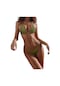 Düz Renk Boyundan Bağlı Üçgen Kadın Bikini Seti Zeytin Yeşili