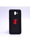 Noktaks - Samsung Galaxy Uyumlu J6 Plus - Kılıf Yüzüklü Auto Focus Ravel Karbon Silikon Kapak - Siyah-kırmızı