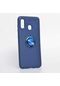 Kilifone - Samsung Uyumlu Galaxy A20 - Kılıf Yüzüklü Auto Focus Ravel Karbon Silikon Kapak - Mavi