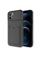 Noktaks - İphone 12 Pro Max Uyumlu - Kılıf Slayt Sürgülü Kart Bölmeli Kartix Kapak - Siyah