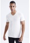 Tommy Life Ekru Basic Kısa Kol Standart Kalıp V Yaka Erkek T-shirt - 87912 Ekru