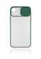 Noktaks - iPhone Uyumlu Xr 6.1 - Kılıf Slayt Sürgülü Arkası Buzlu Lensi Kapak - Koyu Yeşil