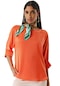 Kadın Orange Duble Kol Saten Bluz-25761-orange