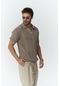 Looke Erkek Çizgi Detay Vizon Triko T-shirt Vizon