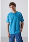 Tommy Life Petrol Mavi Pamuklu Kalın Yumuşak Dokulu Oversize Fit Basic Erkek T-shirt - 88349 Petrol Mavi