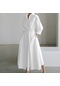 Bayanlar Yeni İşe Gidiş Moda Dokuz Çeyrek Kollu Gevşek Swing Elbise Beyaz