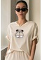 Unisex Garfield Baskılı T-shirt Bej