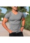 Gri Su Erkek Casual Slim Fit Temel Kısa Kollu Moda Tişört V Yaka Yaz Üst