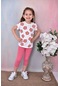 Kız Çocuk Küçük Çiçek Baskılı Tayt Takım 2 Parça-5226-Açık Pembe