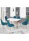 Haman 6 Adet Elif Serisi Nubuk Kumaş Ahşap Gürgen Ayaklı Sandalye Ve 80x130 Açılabilir Mutfak Masa Takımı Kobalt Mavi