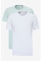 AC&Co / Altınyıldız Classics Erkek Mınt-beyaz 2'li Paket Slim Fit Dar Kesim Pamuklu Basic Tişört