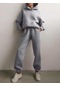 Kadınlar İçin Şık Düz Takımlar Kadınlar İçin Sıcak Kapşonlu Sweatshirtler Ve Uzun Pantolon Moda İki Parçalı Takımlar Kadın Sweatshirt Takımları Gri