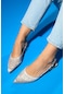 Luvishoes Bonjour Bej Saten Fileli Taşlı Kadın Babet Ayakkabı