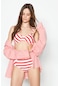 C&city Yüksek Bel Straplez Bikini Takım 3225 Kırmızı/beyaz-kırmızı/beyaz