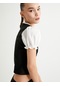 Koton Balon Kol Bluz Renk Kontrastlı Fırfırlı Düğme Kapamalı Yuvarlak Yaka Siyah 4sal60164ıw