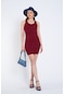 The Champ Clothing Kalın Askılı Fitilli Kaşkorse Bordo Mini Elbise Bordo