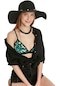 Kadın Siyah Deniz Kabuklu Geniş Plaj Şapkası-22271 - Std