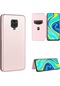 Xiaomi Redmi Not 9s Karbon Fiber Doku Yatay Flip Tpu Pc Pu Deri Kılıf Kart Yuvası İle Pembe