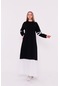 Gupse Kolları Şeritli Eteği Detaylı Spor Elbise - 71079 - Siyah-siyah