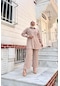 Larisa Cep Detaylı Bürümük İncili Tunik Pantolon Taşlı İkili Takım - 71121 - Bej-bej