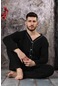 Erkek Boydan Düğmeli Yüksel Kalite Pamuk Pijama Takımı 16511-siyah