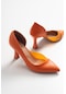 Luvishoes 653 Turuncu Cilt Topuklu Kadın Ayakkabı