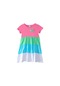 Lovetti Şeker Pembe + Beyaz Kız Çocuk Kısa Kol Fiyonklu Renkli Kat Kat Elbise 9242W097