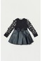 Fullamoda Suni Deri Kolu Çiçekli Fiyonk Detaylı Kız Çocuk Elbise- Siyah 24YCCK7336202793-Siyah