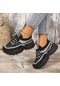 Siyah Kadın Nefes Alabilen Örgü Platform Spor Ayakkabı - Rahat Bağcıklı Outdoor Ayakkabı