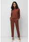 Fitilli Kapüşonlu Sweatshirt Pantolon Takım 9131 Kahverengi-kahverengi