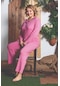 Kadın Gömlek Yaka Boydan Düğmeli Penye Pijama Takımı 200493-pembe