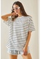 Beyaz Çizgili Oversize T-shirt 5yxk1-48507-01