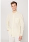 Erkek Sarı Beyaz Slim Fit Dar Kesim Pamuk Keten Klasik Yaka Çizgili Gömlek