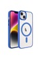 Noktaks - iPhone Uyumlu 14 Plus - Kılıf Sert Kablosuz Şarj Destekli Krom Magsafe Kapak - Mavi