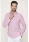 Tudors Slim Fit Uzun Kol Çizgili Yaka İçi Biyeli Ketenli Erkek Bordo Gömlek-27673-bordo