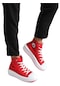 Unisex Yüksek Taban Boğazlı Convers Model Keten Sneaker Spor Ayakkabı Bot Kırmızı-kırmızı