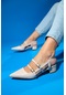 Luvishoes Cenova Bej Cilt Kadın Topuklu Sandalet