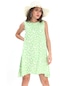 Elbise Sıfır Kol Desenli Keten - Yeşil-yeşil