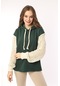 Kadın Kolları Triko Oversize Curve Tasarım Zümrüt Yeşil Sweatshirt - Tek Ebat